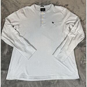 Abercrombie & Fitch Shirt Mens Medium Blue Long Sleeve Henley Moose Logo Tee